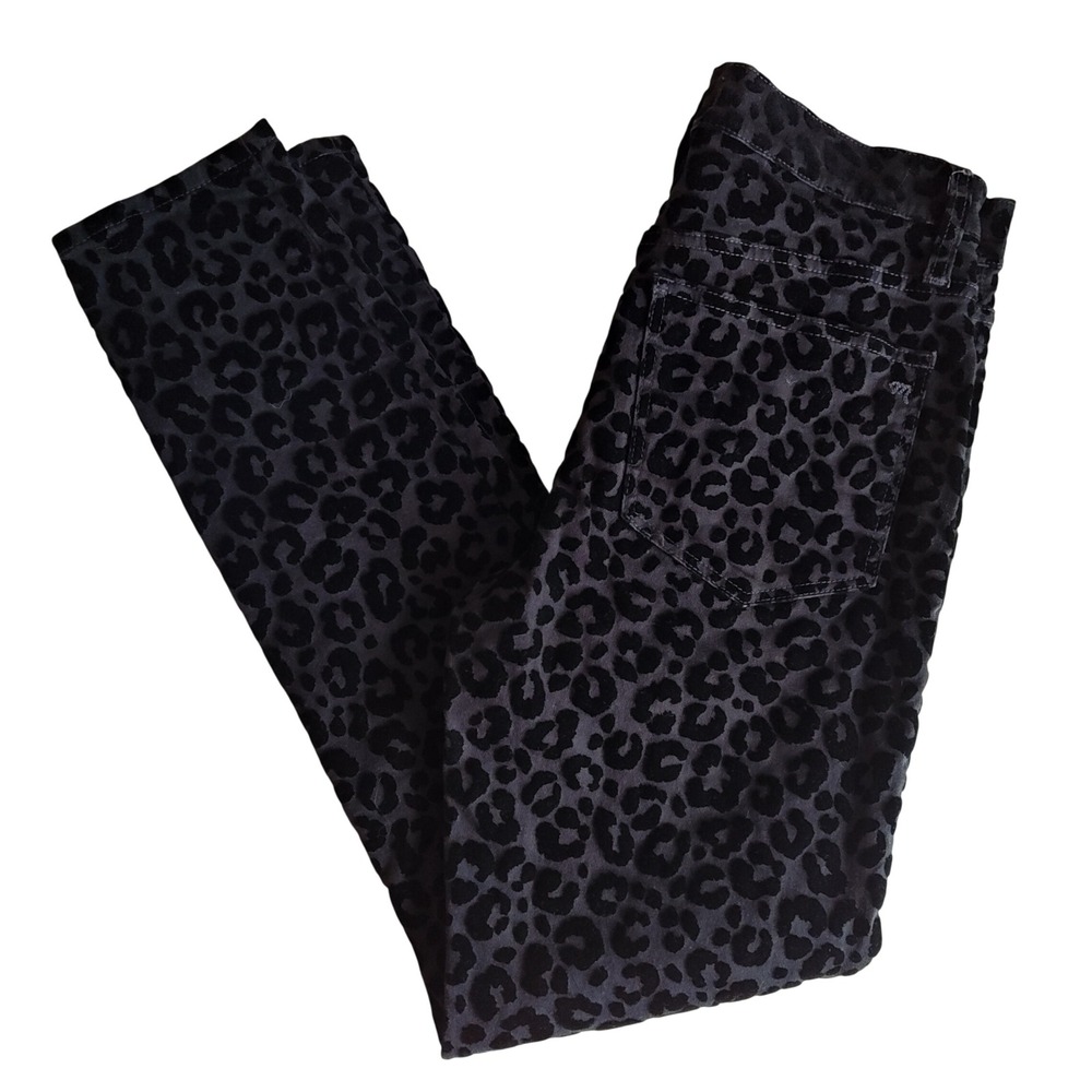 Madewell 9" Mid rise Skinny‎ Jeans Womens 27 Black Gray Leopard Flocked Velvet